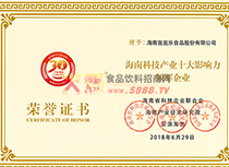 海南科技產(chǎn)業(yè)十大影響力領(lǐng)軍企業(yè)榮譽(yù)證書