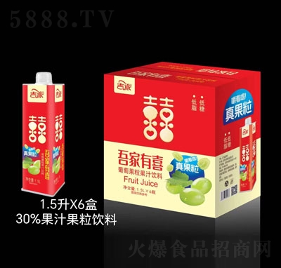 吉派葡萄果粒果汁飲料1.5LX6