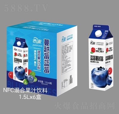 吉派蔓越莓藍莓混合果汁飲料1.5LX6瓶