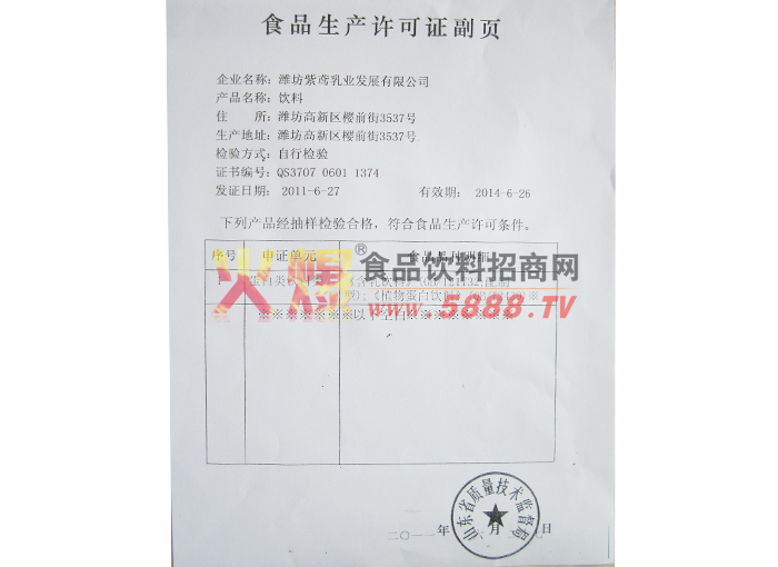 食品生產(chǎn)許可證副頁