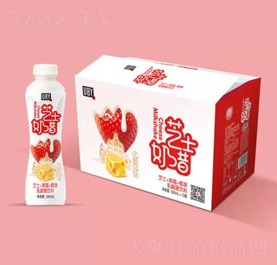 優(yōu)貝源芝士奶昔芝士+草莓+椰果乳酸菌飲料500mlX15