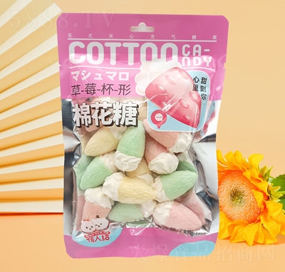 情人結(jié)草莓杯形棉花糖休閑食品糖果71g