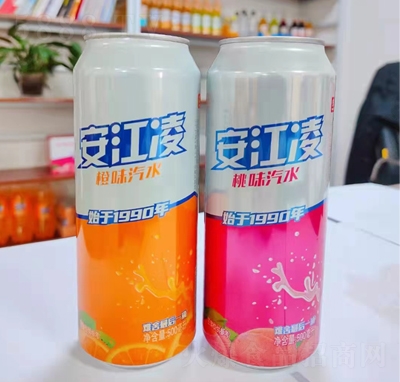 安江凌橙子+桃子500ml易拉罐汽水碳酸飲料