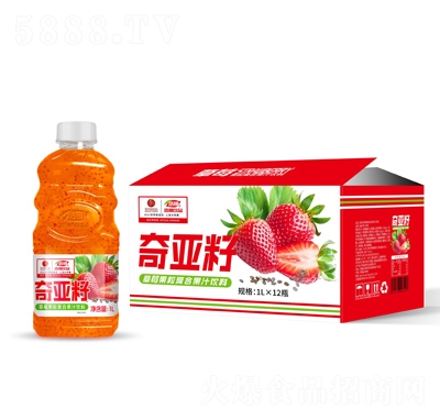 浩明奇亞籽草莓果粒復(fù)合果汁飲料1LX12瓶