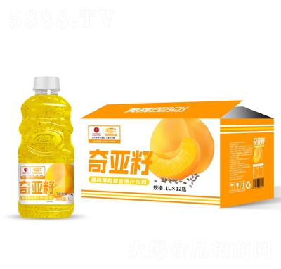 浩明奇亞籽黃桃果粒復(fù)合果汁飲料1LX12瓶