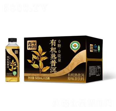 青年神沏有機熟普洱原味茶飲料500ml×15